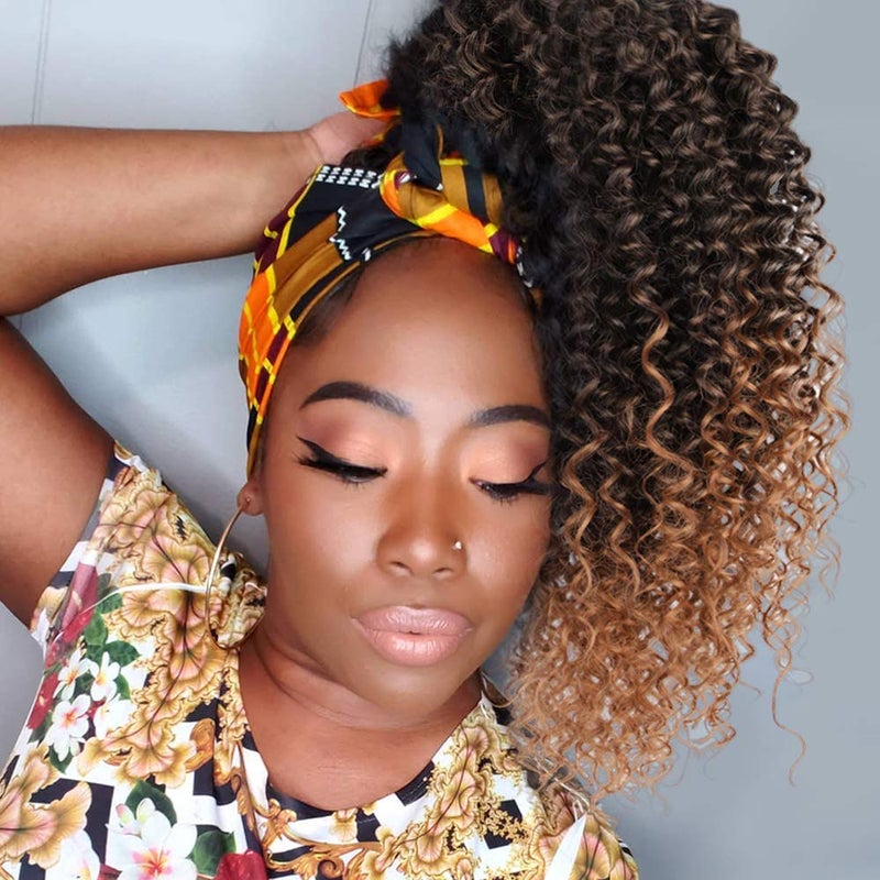 Vigorous Ponytail Extension 14Inch Drawstring Ponytail for Black Women Short Fluffy Afro Kinky Curly Pony Tails Hair Extensions 1B30